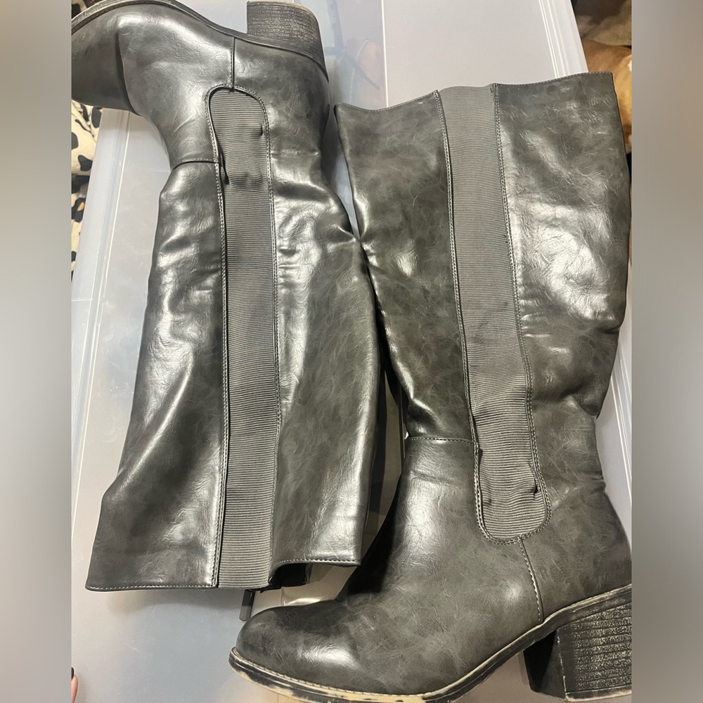 Grey Pleather boots